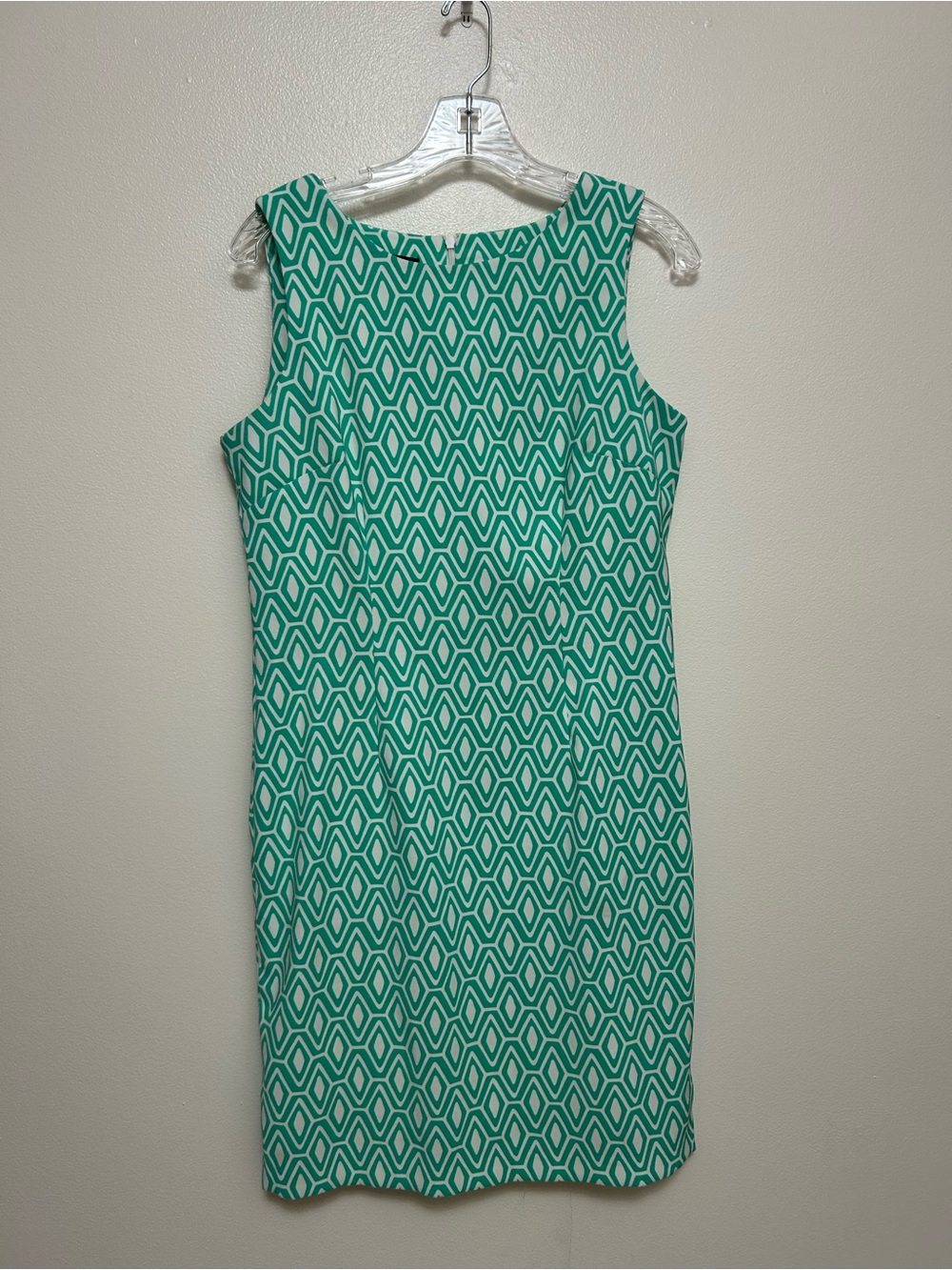 Mario Serrani Teal and White Diamond Midi Sheath Dress - Size 6